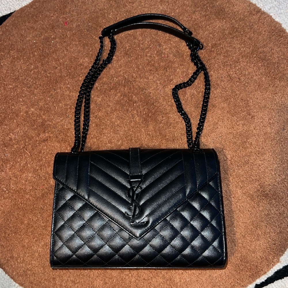 Saint Laurent Envelope Medium Quilted Grain De Poudre Embossed Leather Crossbody